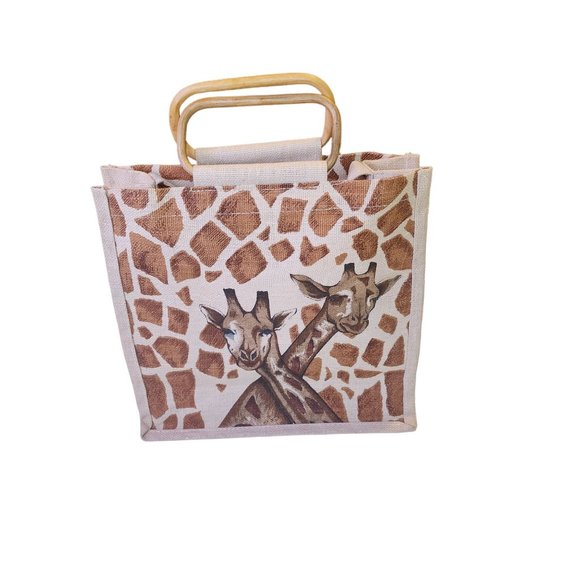 Giraffe Tote with wooden handle and strap - Picture 3 of 16